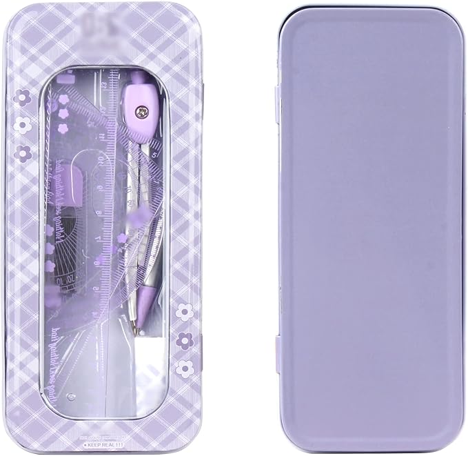 LABANCA 8 Pcs Compass Set with Protractor Rulers Pencil for Math Geometry (07434 Purple)