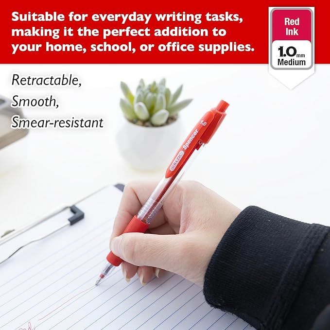 BAZIC PRODUCTS Gel Pens, Spencer Retractable Gel Pen, 1.0 mm Bold Tip for Smooth Writing for Office, School, or Teacher Use, Premium Writing Pens 5/Pack, 144-Packs