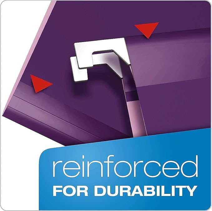 Pendaflex Reinforced Hanging File Folders, Letter Size, Violet, 1/5 Cut, 25/BX (4152 1/5 VIO)