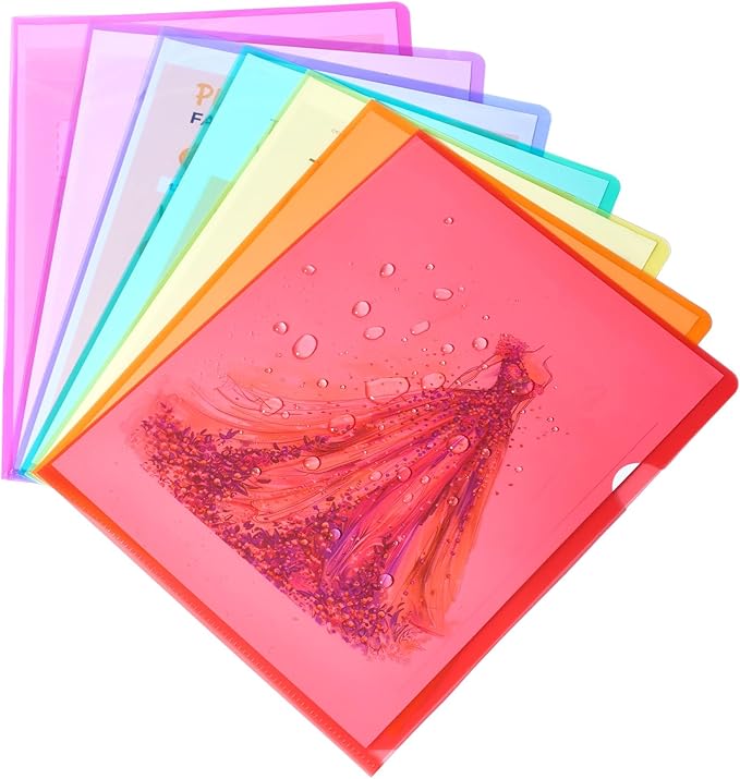 Sooez 50 Pack Clear Document Folder Project Pockets, Clear Plastic Folders Letter Size Plastic Document Folders Paper Poly Jacket Sleeves Folders Copy, 5 Assorted Colors