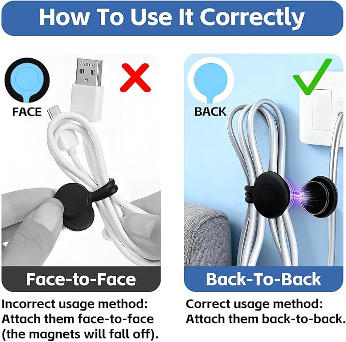 10 Pcs Reusable Magnetic Cord Organizers, Silicone Magnetic Cable Ties with Strong Magnets for Cable Bundling & Holding Bookmarks - Cord Ties for Electronics - Suitable for Office, Home, School