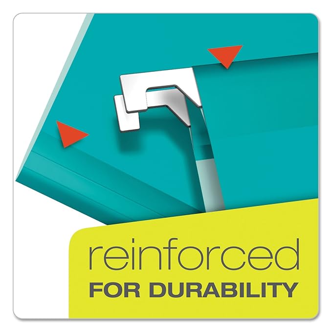 Pendaflex Reinforced Hanging File Folders, Letter Size, Aqua, 1/5 Cut, 25/BX (4152 1/5 AQU)