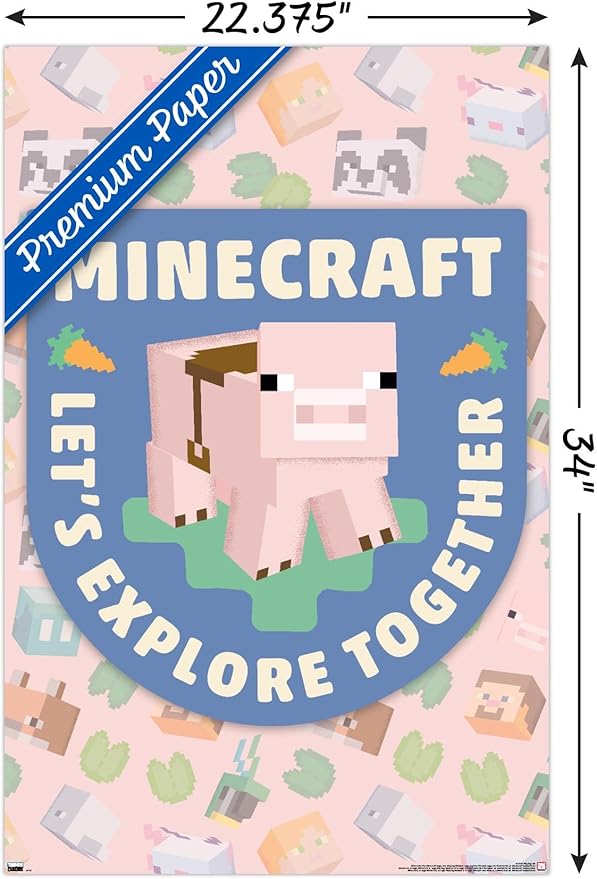 Trends International Minecraft - Let's Explore Together Wall Poster, 34L x 22.4W, Premium Unframed Version