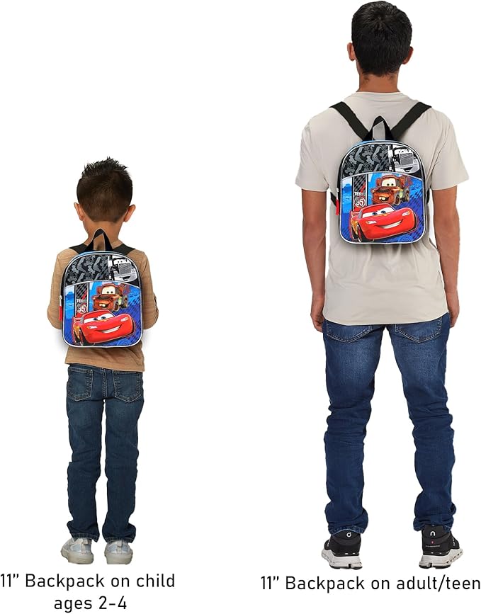 Disney Cars Mini Backpack with Lunch Box Set - Bundle with 11” Small Lightning McQueen Backpack, Lunch Bag, Stickers, More | Disney Cars Lunch Bag Set