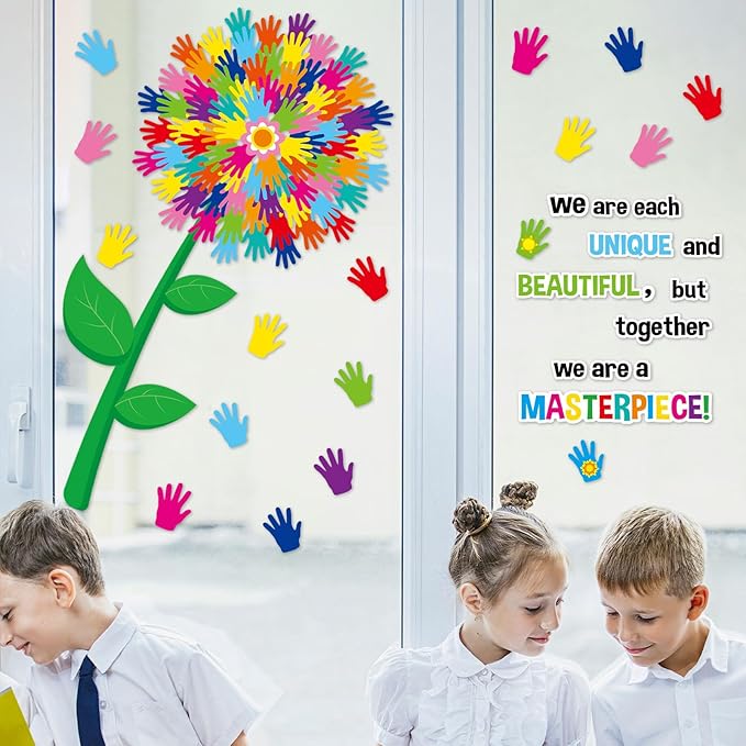gisgfim Classroom Bulletin Board Decoration Set Wall Door Decor Spring Hands Tree Colorful Handprint Classroom Decorations for Kindergarten Preschool Elementary Middle School(We are Each Unique and...