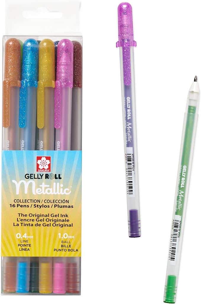 SAKURA 57369 16-Piece Gelly Roll Metallic Assorted Colors Cube Collection Gel Pen Set