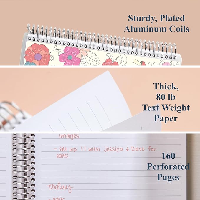 Erin Condren 7" X 9" Spiral Bound College Ruled Notebook - Groovy Blooms - 160 Lined Pages, Note Taking & Writing Notebook, 80Lb Thick Paper