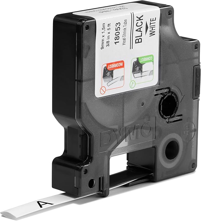 DYMO Rhino Industrial Heat-Shrink Labels 3/8" Tube Black Print on White