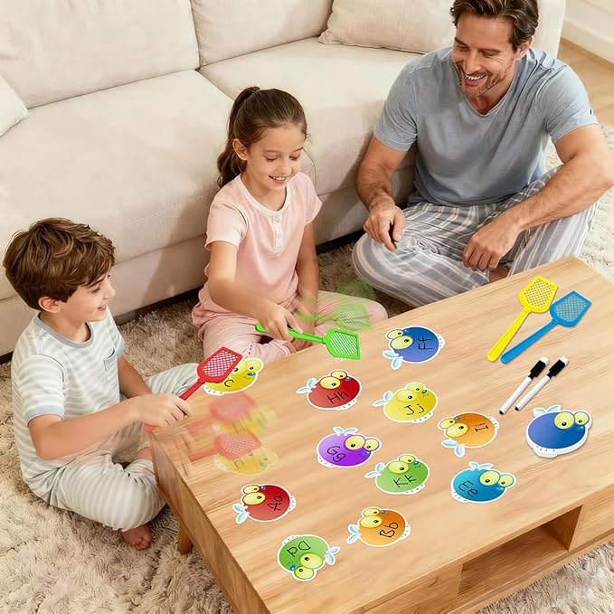 28 Fly Cards,4 Fly Swatter, Fly Swatting Games, Sight Words Games, Math Game for Kids, Blank Cards,Erasable, Card 4 Inch