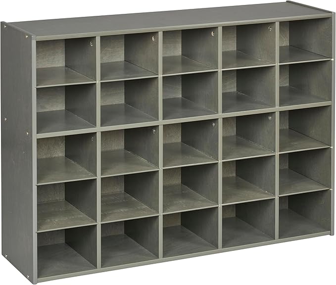 ECR4Kids Streamline 25 Cubby Tray Storage Cabinet, 5x5, Classroom Furniture, Grey Wash