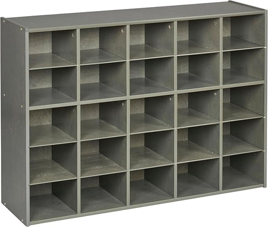ECR4Kids Streamline 25 Cubby Tray Storage Cabinet, 5x5, Classroom Furniture, Grey Wash