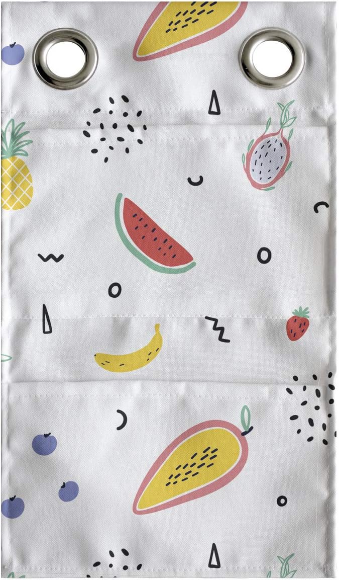 Ambesonne Fruits Hanging Pocket Organizer, Hand Drawn Tropical Items and Dots or Mini Motifs Scattered on a Plain Background, Printed Polyester Storage Bag with Pockets, 9" x 16", Multicolor