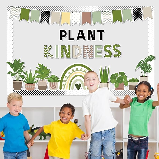 ZOiiWA 98 Pcs Spring Greenery Bulletin Board Decorations Plant Kindness Bulletin Board Set Greenery Classroom Decoration Colorful Greenery Rainbow Cutouts for School Home Office Wall Decor