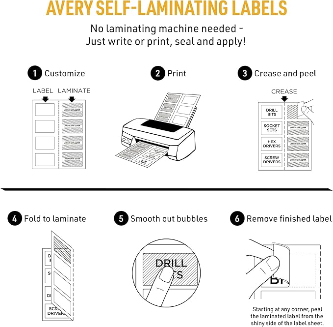 Avery 00756 Easy Align Self-Laminating ID Labels, Laser/Inkjet, 2 15/16 x 3 5/16, White (Pack of 100)