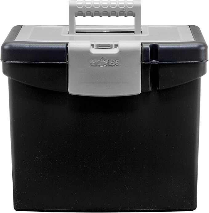 Storex 61504B02C Portable File Box with XL Lid, 11 x 13-1/2 x 11 Inches, Black