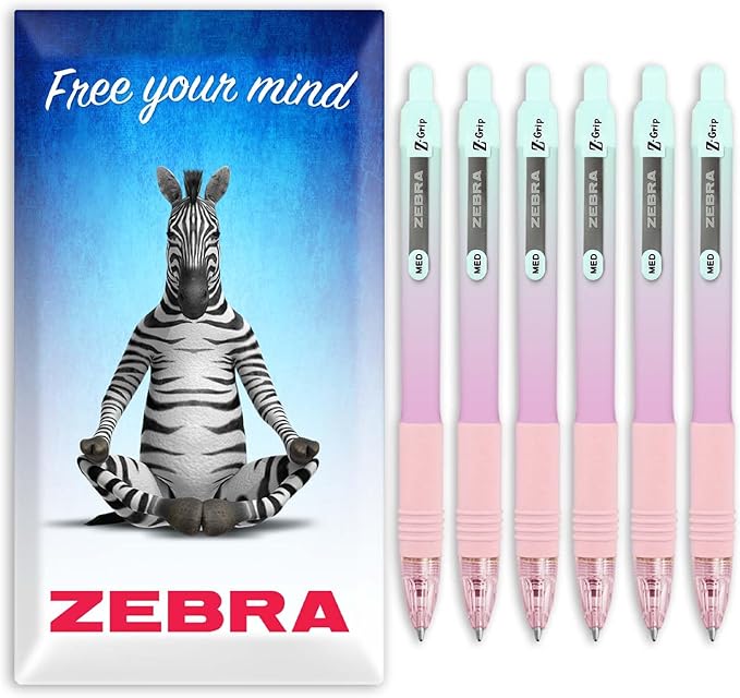 Zebra Z-Grip Smooth Ballpoint Pen - 1.0mm Nib - Black Ink - Pastel Ombre Barrels - In Cardboard Gift Box Packaging (Pack of 6)