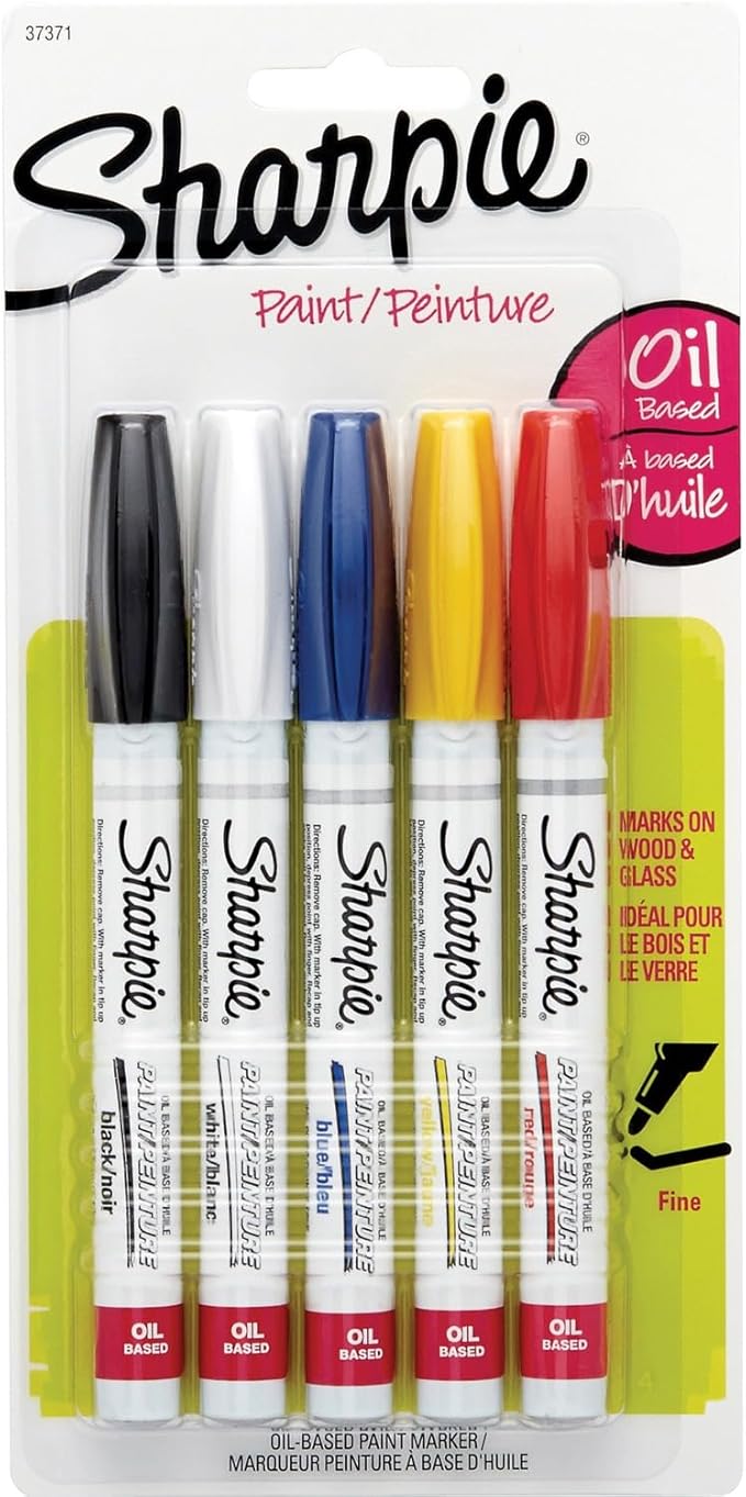 Sharpie Oil-Based Paint Markers, Fine Point, Assorted Colors, 5 Count - Great for Rock Painting