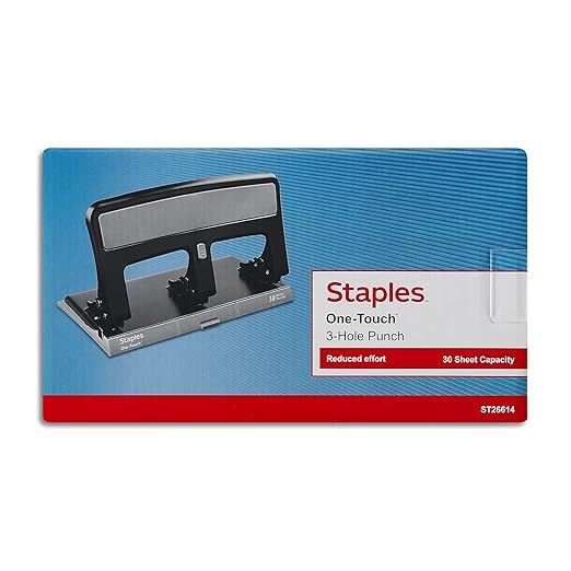 Staples One-Touch 3-Hole Punch, 30 Sheet Capacity, Black, 2/Pack (ST26614-CCVS)