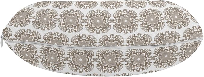 Ambesonne Taupe Travel Pillow Neck Rest, Vintage Round Baroque Style Ornament Pattern in Damask Inspired Design Botany Garden, Memory Foam Traveling Accessory for Airplane and Car, 12", Taupe White