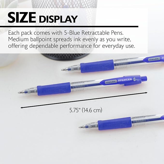 BAZIC PRODUCTS Gel Pens, Spencer Retractable Gel Pen, 1.0 mm Bold Tip for Smooth Writing for Office, School, or Teacher Use, Premium Writing Pens (5/Pack), 24-Pack