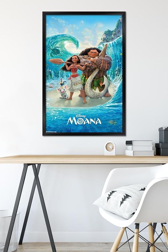 Disney Moana - Ocean Floor Wall Poster, 34L" x 22.4W", Black Framed Version