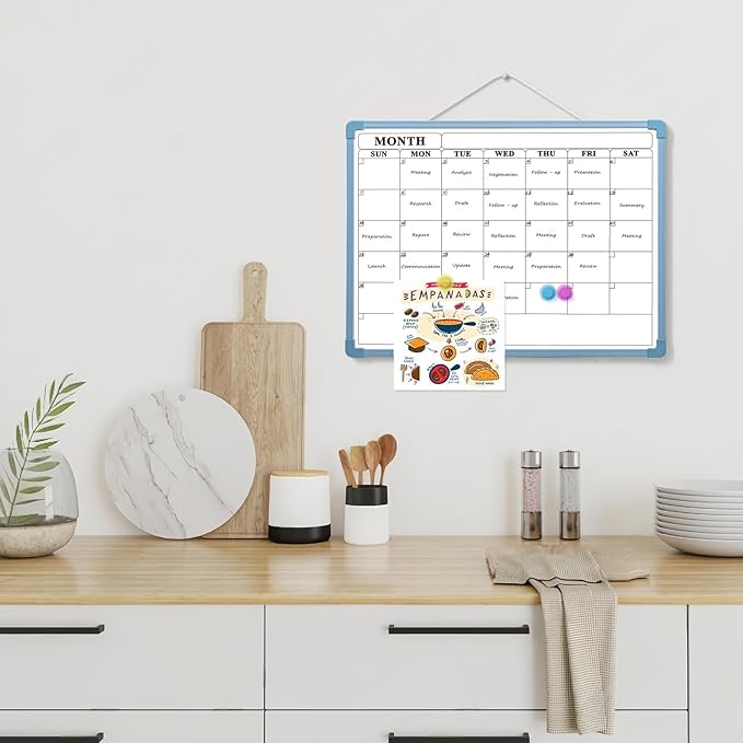 Blue Frame Whiteboard Calendar, 16" x 12" Dry Erase Board Calendar for Wall, Small Monthly Planner for Home, Office, School