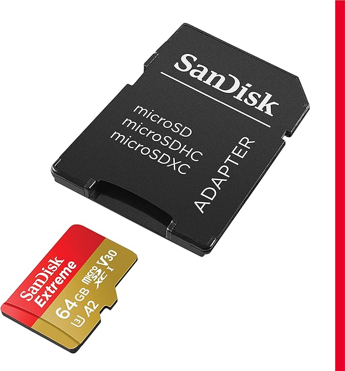 SanDisk 64GB Extreme microSDXC UHS-I Memory Card with Adapter - Up to 170MB/s, C10, U3, V30, 4K, 5K, A2, Micro SD Card - SDSQXAH-064G-GN6MA