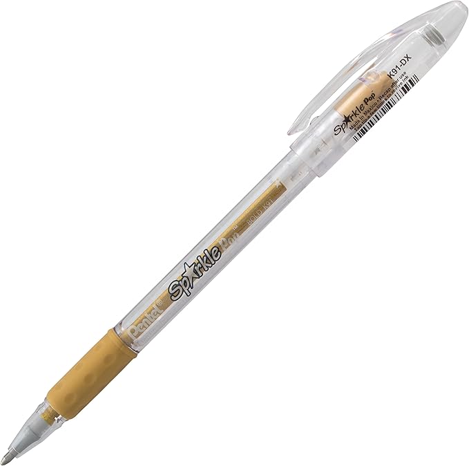 Pentel Sparkle Pop Metallic Gel Pen, (1.0mm) Bold Line, Gold, Box of 12 Pens (K91-DX)