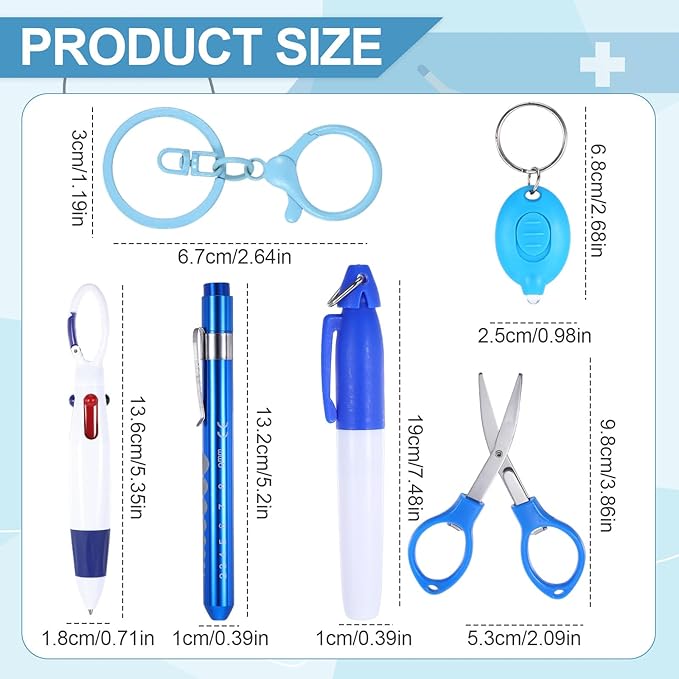 6 Pcs Nurse Pens for Badge Set,Nurse Badge Accessories with Reel Pen,Nursing Accessories Healthcare with Pens,Highlighter and Permanent Marker Pen and Led Keychain Foldable Scissors(Blue)