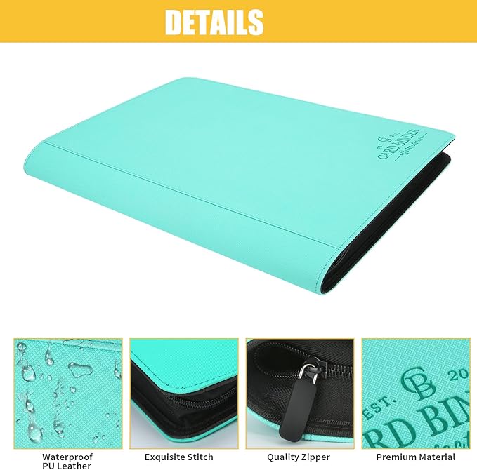 Toploader Binder,Toploader Hard Cases, 9-Pocket Pages Sleeves Hold up 288 Cards.Toploader Card Binder with Sleeves for “3×4” rigid，Card Holder(lake blue)