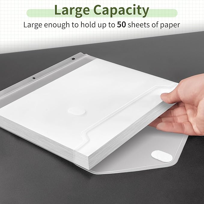 Sooez 6 Pack Binder Folders with Space-Saving Closure, Super Heavyweight Pockets for 3 Ring Binders, High Capacity Clear Pouch, Side Loading, Letter Size