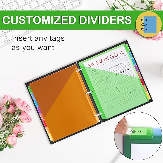 16 Count Binder Dividers with Pockets, 8 Tab Plastic Dividers for 3 Ring Binders School Office Document Indexing and Protection, Multicolor, 2 Sets