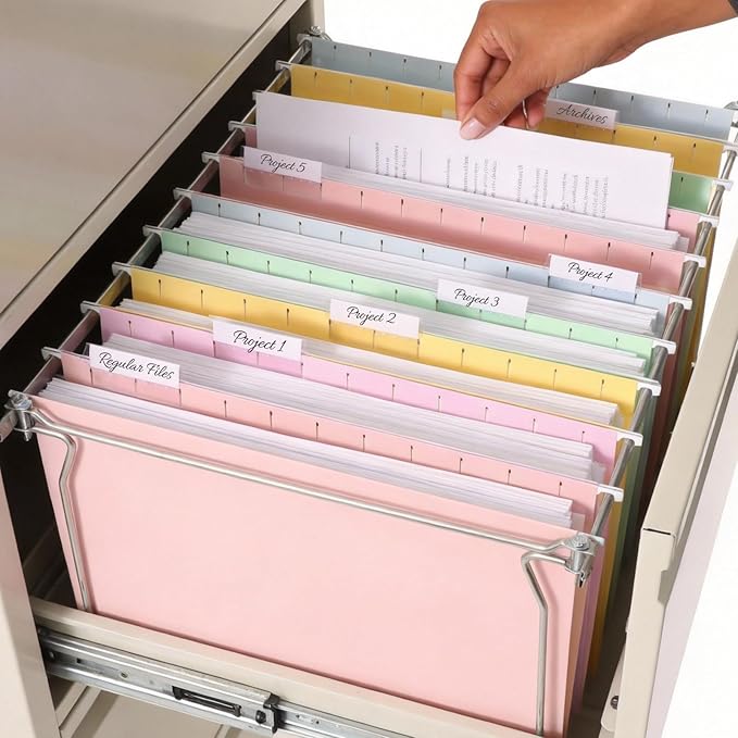 SUNEE 6 Pack Hanging File Folders,Hanging File Folders Letter Size with 1/5-cut Tabs, Assorted Macaron Colors Folders,Stay Organized for Your Home and Office Bulk File and Documents
