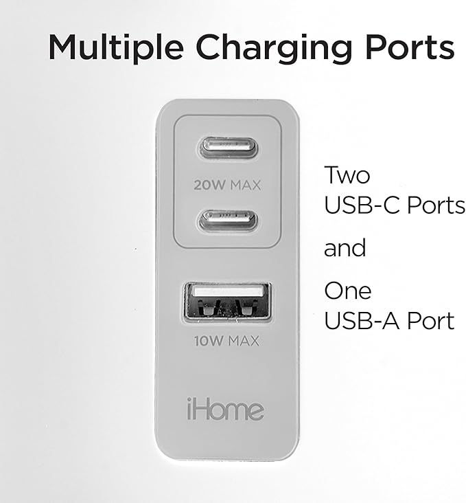iHome PowerPlant Charging Station, Faux Succulent with USB Charging Station for iPhone, Android, and More – White (iPP45)