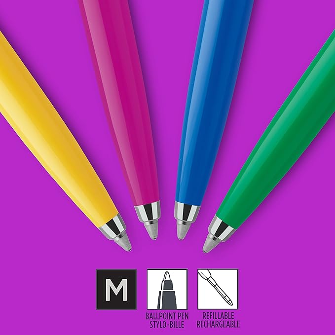 Parker Jotter Originals Ballpoint Pen Collection, Assorted Retro Finishes, Medium Point, Black Ink, Colorful Stationary, Desk Essentials, Signature Design, 4 Count (Pack of 2)