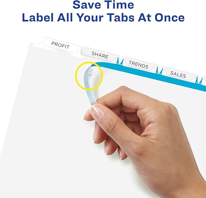 Avery 5-Tab Extra Wide Binder Dividers, Easy Print & Apply Clear Label Strip, Index Maker,White, 5 Sets (11440)