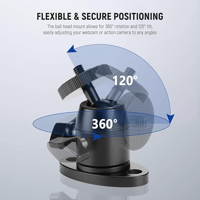 NEEWER Webcam Wall Ceiling Mount Bracket, Aluminum Alloy Mini Ball Head & 1/4" Screw for Photo Studio Photography Video Recording Action Camera Accessories, 360° Rotation & 90° Tilt, CA172