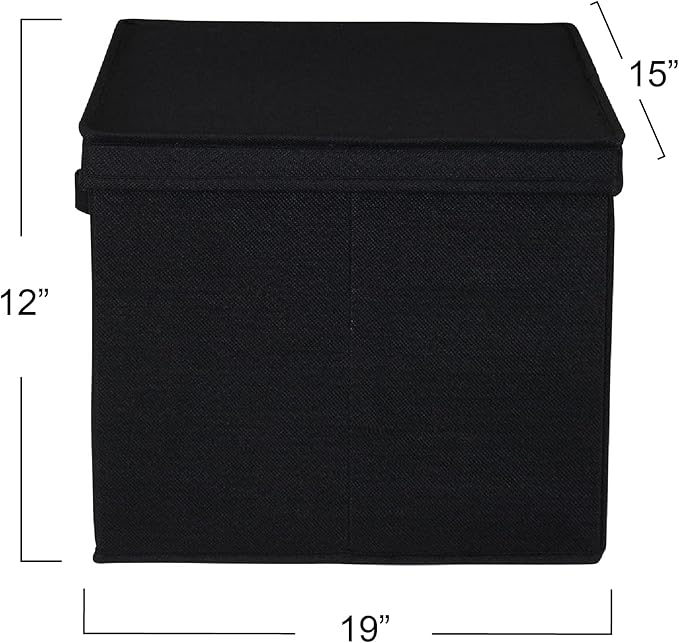 Household Essentials Wide Fabric Storage Bins with Lids, Black, Set of 2