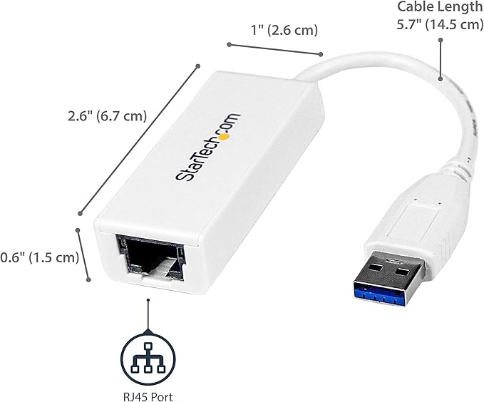 StarTech.com USB 3.0 to Gigabit Ethernet NIC Network Adapter - 10/100/1000 Network Adapter - USB to Ethernet LAN Adapter - USB to RJ45