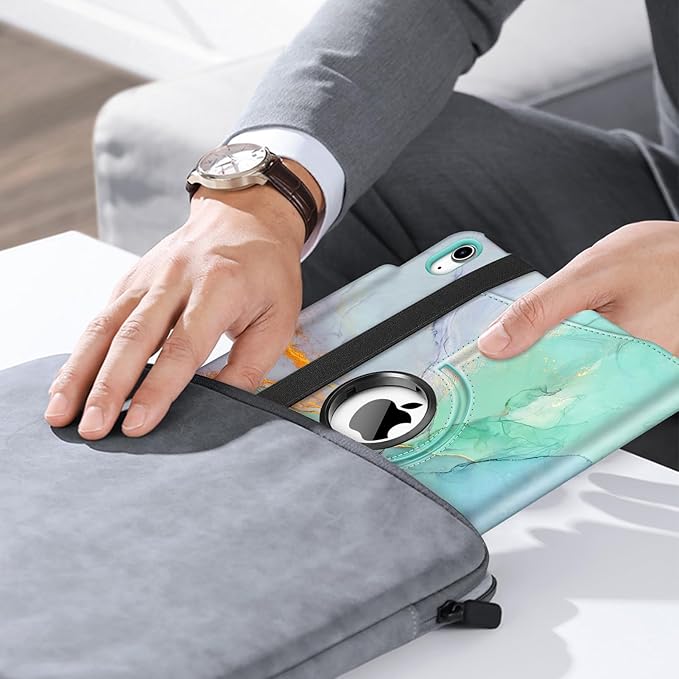 Fintie Rotating Case for iPad (A16) 11th Generation 11 Inch (2025), iPad 10th Generation 10.9 Inch (2022) - [Built-in Pencil Holder] 360 Degree Rotating Protective Stand Cover, Emerald Marble