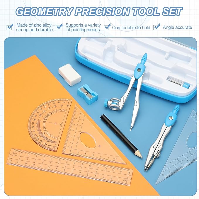 PATIKIL Geometry Precision Tool Set, 11 Pcs Geometry Set Compass Tool with Shatterproof Storage Box Rulers Math Compass Kit for Math Drafting Supplies, Black(Style 1)