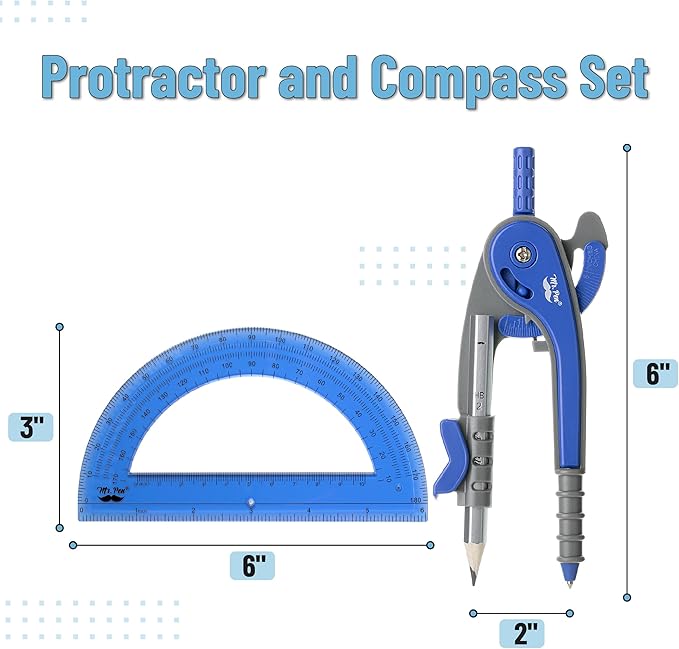 Mr. Pen- Compass and Protractor Set, Math Compass for Geometry and Drawing