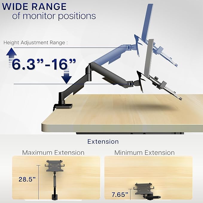 VIVO Universal Adjustable 10 to 15.6 inch Laptop Mount for Desk, Single Tension Arm VESA Notebook Stand with C-clamp and Grommet Options, Black, STAND-V001O-L