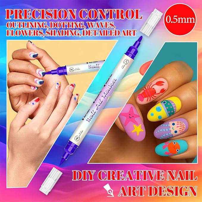 12 Colors Nail Art Pens Set, 3D Acrylic Paint Nail Pens for Nail Art Quick Dry, Waterproof, DIY Design Nail Paint Pens, Nail Art Pen for Drawing & Dotting, Nail Art Tools for Home Salon