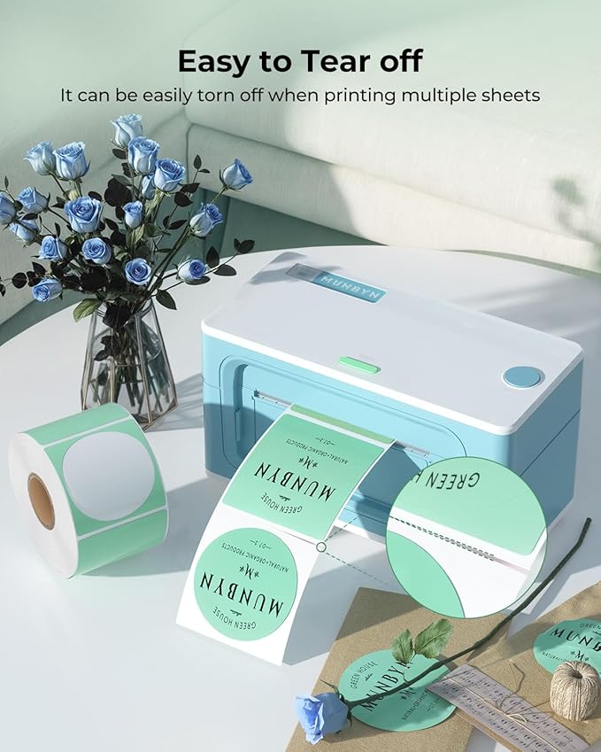 MUNBYN 2 Inch Green Circle Thermal Sticker Labels, Self-Adhesive Round Direct Thermal Labels, Multi-Purpose Roll Sticker Labels for DIY Logo Design, QR Code, Name Tag, Inventory-750 Labels/1 Roll