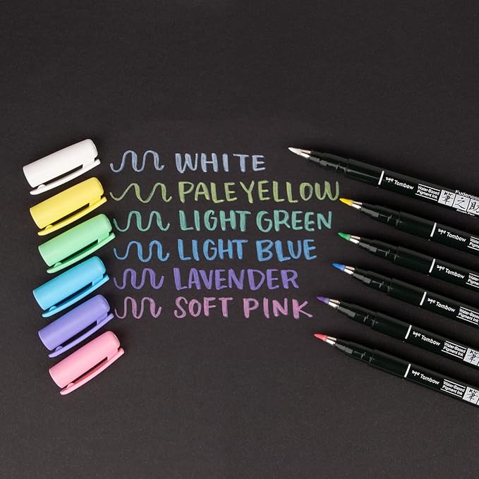 Tombow 56448 Fudenosuke Brush Pens, Pastel, 6-Pack