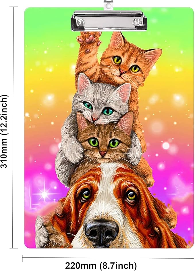Fashion Clipboard, A4 Letter Size Wooden Decorative Clipboards for Teacher, Nurse, Doctor,Student and Kids, Cute Design for Standard Size 12.2" x 8.9" (C-Colorful Cat)