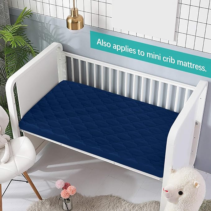 Pack and Play Mattress Protector Sheets Fitted Waterproof Pack and Play Mattress Pad Cover, Compatible with Graco Pack n Play & Dream On Me & Pamo Babe, Playpen/Playard Sheet Quilted, Navy, 39" x 27"