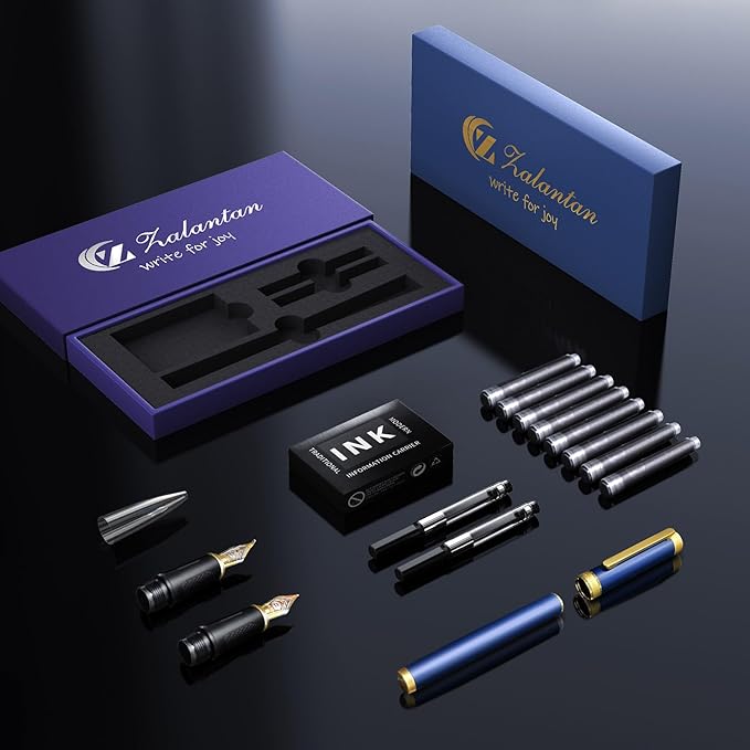 Fountain pen, luxury pen, Nice pen gift, pure copper heavy feel Office Executive Pen Smooth Writing Pens for Men Funcy Pens with Gift Case 10 black ink cartridges (Black)