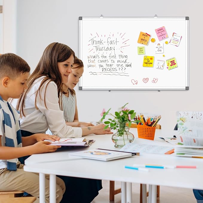 Double-Sided Magnetic Whiteboard, 30" x 20" Dry Erase Board, Aluminum Frame White Board for Wall, Hanging Mounting White Board Dry Erase Marker Board with 4 Markers, 1 Pen Tray